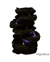 Sunnydaze Decor Stone Falls 15-Inch 6-Tier Tabletop Water Fountain with Led Lights - Electric Submersible Pump - Polyresin