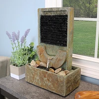 Sunnydaze Decor 16-Inch Half Moon Slate Indoor Tabletop Cascading Water Fountain - Soothing and Tranquil Water Sound