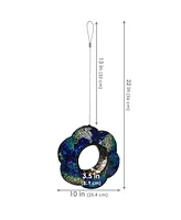 Indigo Flower 9-Inch Fly-Through Bird Feeder for Outdoors - Crackled Glass Design Wild Bird Feeder for Outdoors Hanging