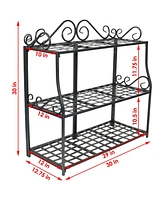 Sunnydaze Decor Black Iron 3-Tier Plant Stand Shelf with Scroll Edging - 30 in