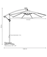 10-Foot Cantilever Umbrella with Solar LEDs - Polyester Shade/Steel Pole Air Vent and Cross Base Pale Buttercup