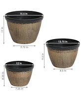 Sunnydaze Decor Resin Basketweave Outdoor Planter 12 in, 13 in, 15 in - Set of 3