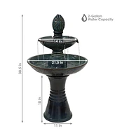 Sunnydaze Decor Double Tier Ceramic Outdoor 2-Tier Water Fountain with Lights