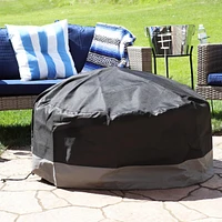 Heavy Duty Round Outdoor Fire Pit Cover with Drawstring - 300D Polyester Material - Black/Gray