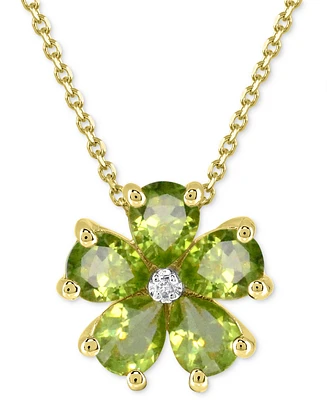 Peridot (3-1/2 ct. t.w.) & Diamond Accent Flower 18" Pendant Necklace in 14k Gold-Plated Sterling Silver
