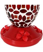 Sunnydaze Decor Glass Oval Mosaic Flower Outdoor Hummingbird Feeder - 7 in - Red