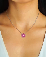 Lab-Grown Ruby (3-3/4 ct. t.w.) & Diamond Accent Flower 18" Pendant Necklace in Sterling Silver