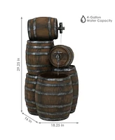 Sunnydaze Decor Stacked Rustic Barrel Water Fountain with Led Lights - 29 in