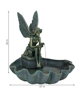 Sunnydaze Decor Fiberglas Bronze Fairy Shell Outdoor Water Fountain - 30 in