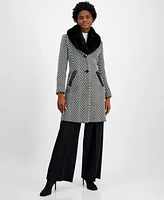 Via Spiga Women's Faux-Fur-Collar Chevron Coat