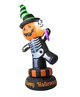 Glitzhome 6FT Lighted Halloween Jack-o-Lantern Skeleton Rotating Inflatable Decor