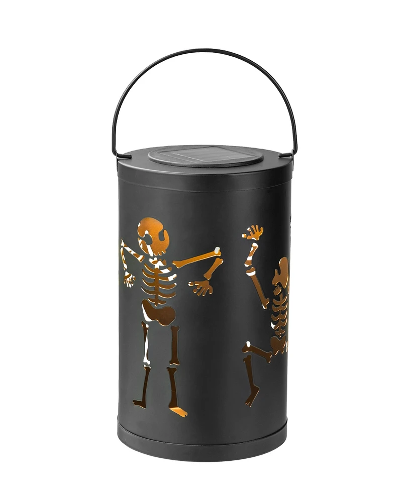 Glitzhome 10.75"H Halloween Metal Skeleton Solar Powered Led Lantern