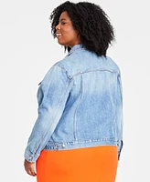 On 34th Trendy Plus Classic Denim Trucker Jacket, Created for Macy's