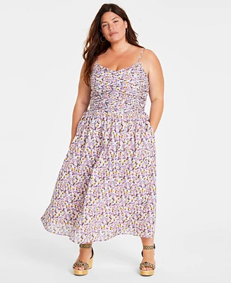 On 34th Trendy Plus Garden Print Corset Midi Dress, Created for Macy's