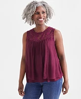 Style & Co Women's Sleeveless Embroidered Lace Top, Created for Macy's