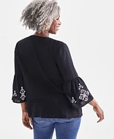 Style & Co Women's V-Neck Pintuck Embroidery Top, Created for Macy's