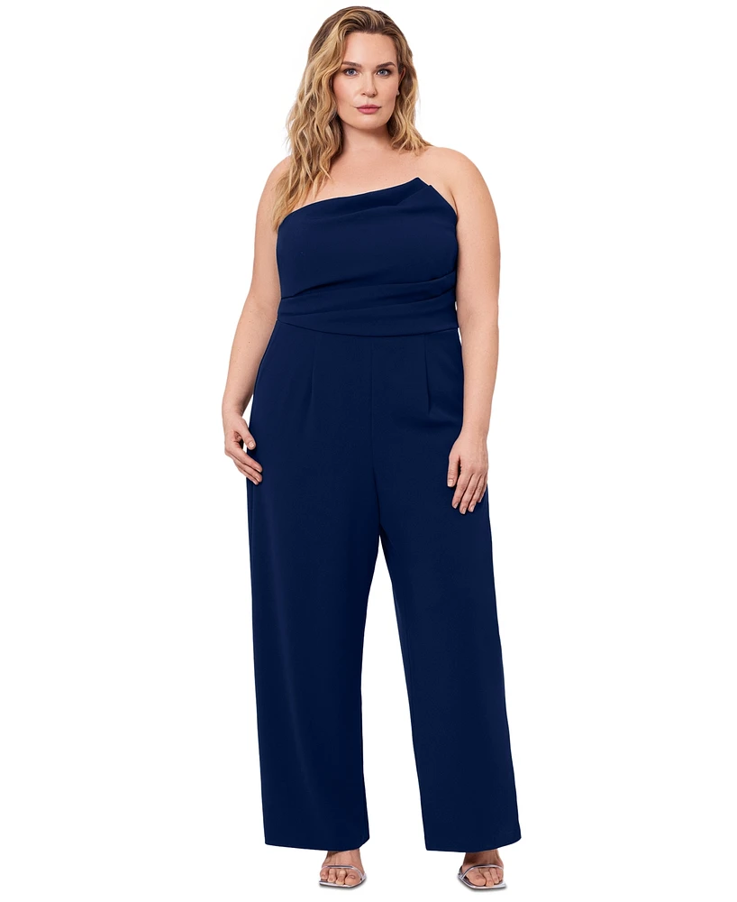 Betsy & Adam Plus Strapless Asymmetrical-Neck Jumpsuit