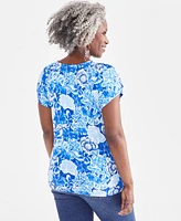 Style & Co Women's Printed Pleat-Neck Top, Created for Macy's