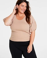 On 34th Trendy Plus Scoop-Neck Puff-Sleeve Top, Created for Macy's