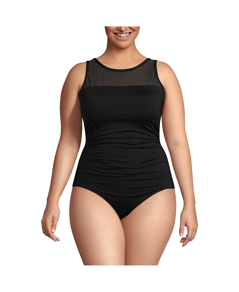 Lands' End Plus Chlorine Resistant Smoothing Control Mesh High Neck One Piece Swimsuit