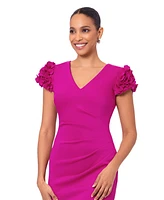 Xscape Women's Floral-Applique Ruched Sheath Dress