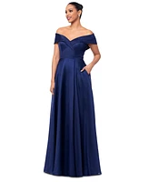 Xscape Petite Off-The-Shoulder Organza Gown