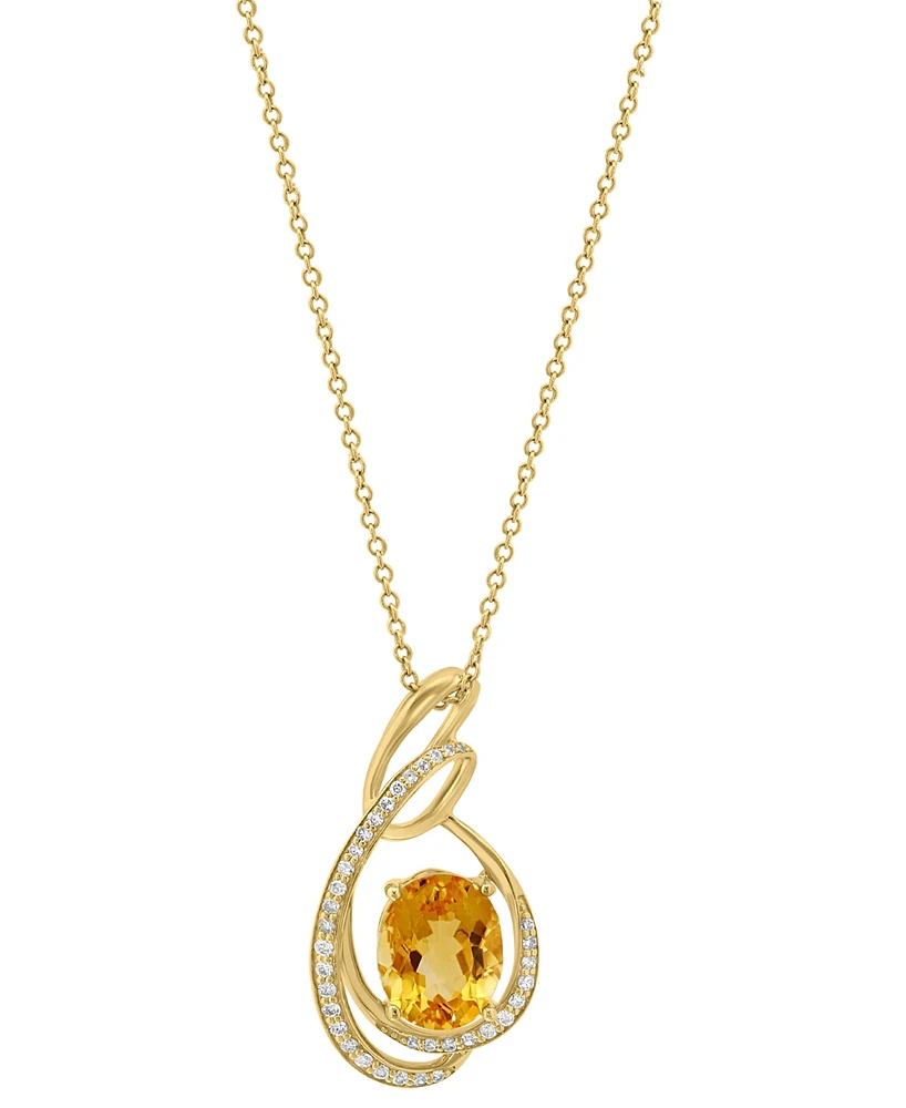 Effy Citrine (3 ct. t.w.) & Diamond (1/5 ct. t.w.) Swirl 18" Pendant Necklace in 14k Gold