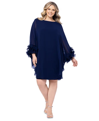 Xscape Plus Ruffle-Cuff Batwing-Sleeve Dress