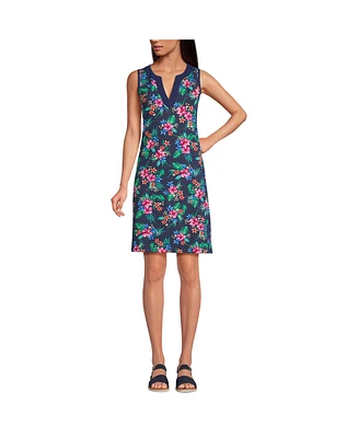 Lands' End Petite Cotton Jersey Sleeveless Swim Cover-up Dress Print