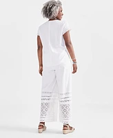 Style & Co Women's Cotton Crochet Wide-Leg Pull-On Pants, Created for Macy's