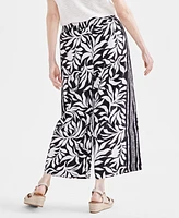 Style & Co Women's Printed Linen Blend Cropped Wide-Leg Pants, Created for Macy's