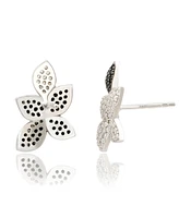 Suzy Levian New York Suzy Levian Sterling Silver Cubic Zirconia Flower Petal Mismatched Large Studs Earrings