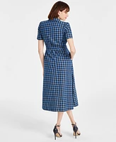 Anne Klein Women's Houndstooth Camp-Pocket Cotton Midi Dress