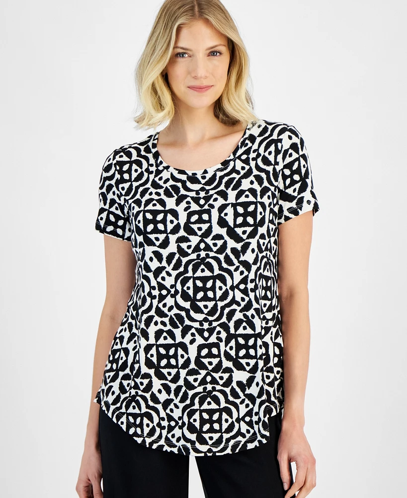 Jm Collection Women's Printed Scoop-Neck Short-Sleeve Top, Created for Macy's