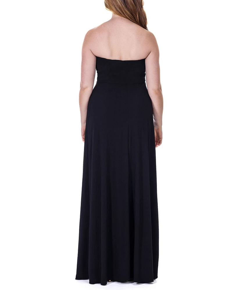 24seven Comfort Apparel Pleated A Line Strapless Maxi Pocket Dress