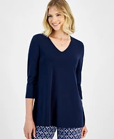 Jm Collection Women's 3/4-Sleeve Swing V-Neck Top, Created for Macy's
