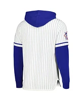 47 Brand Men's White Chicago Cubs Pinstripe Double Header Pullover Hoodie