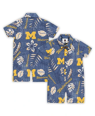 Wes Willy Infant Navy Michigan Wolverines Vintage-like Floral Romper