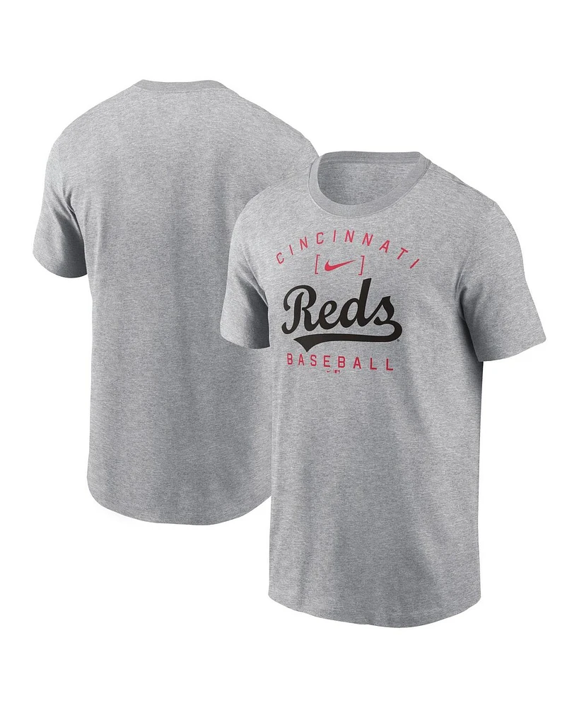 Nike Men's Heather Gray Cincinnati Reds Home Team Athletic Arch T-Shirt