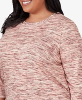 Alfred Dunner Plus Size Scottsdale Space Dye Beaded Neck Top