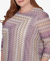 Alfred Dunner Plus Charm School Sparkling Zig Zag Stripe Top