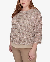 Alfred Dunner Plus Charm School Space Dye Textured Top with Necklace