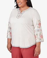 Alfred Dunner Plus Size Sedona Sky Sedona Split Neck Embroidered Top