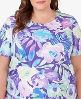 Alfred Dunner Plus Pleated Neck Floral Short Sleeve Tee