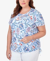 Alfred Dunner Plus Drawstring Hem Jacobean Short Sleeve Tee