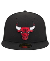 New Era Men's Black Chicago Bulls Court Sport Leather Applique 59fifty Fitted Hat