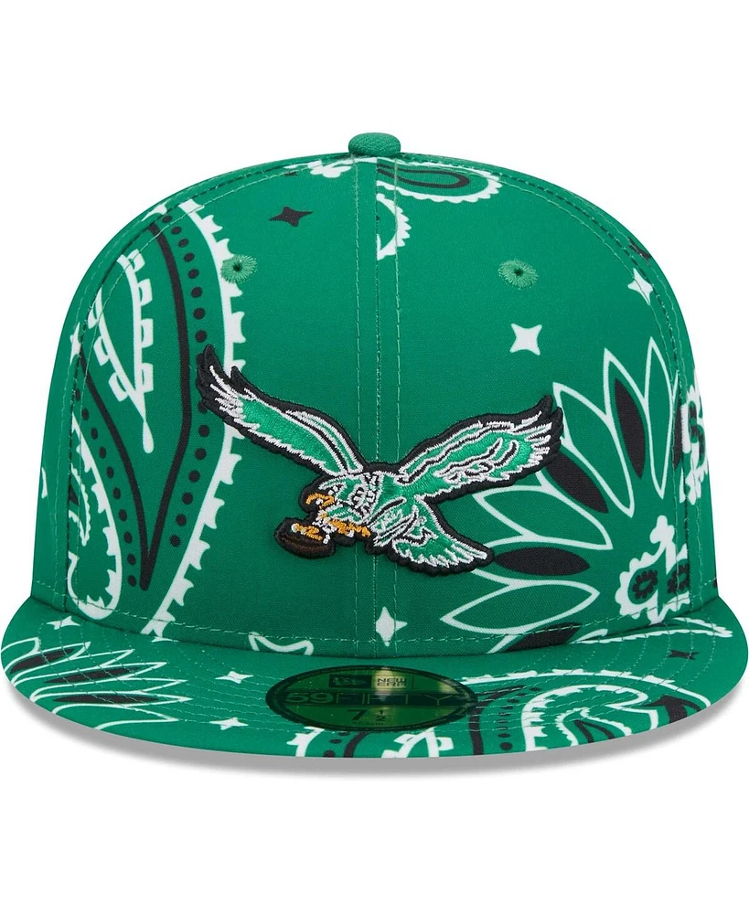 New Era Men's Kelly Green Philadelphia Eagles Throwback Paisley 59Fifty Fitted Hat