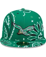 New Era Men's Kelly Green Philadelphia Eagles Throwback Paisley 59Fifty Fitted Hat