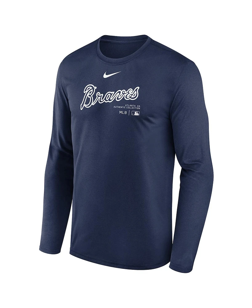 Nike Men's Navy Atlanta Braves Authentic Collection Practice Performance Long Sleeve T-Shirt