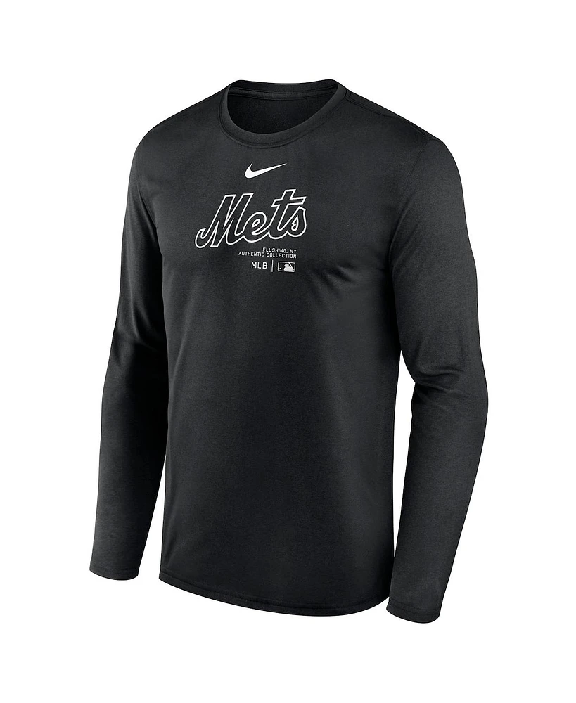 Nike Men's Black New York Mets Authentic Collection Practice Performance Long Sleeve T-Shirt